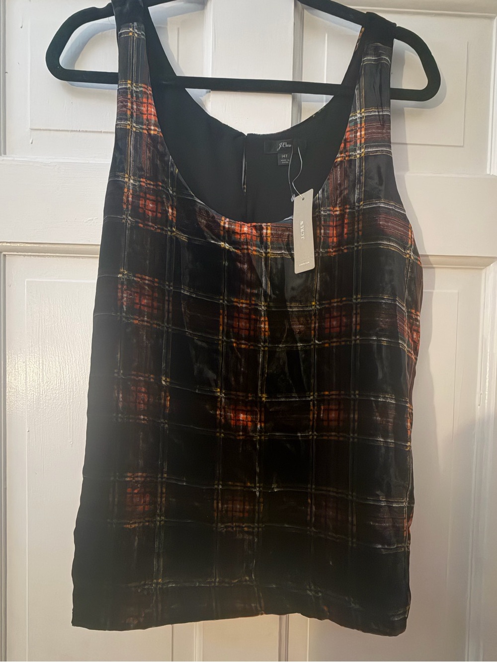 J.Crew Stewart Tartan Velvet Tank Top 14 L NWT